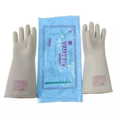 Vidyut Electrical Hand Gloves 33 KV Rubber White Free Size (Pack of 1 Pair)